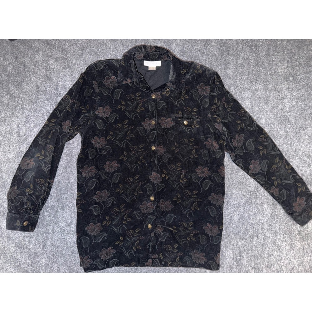 Doncaster Vintage Corduroy Floral Button Jacket 100% Cotton Whimsigoth Black 8